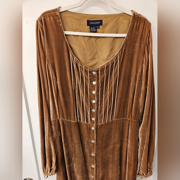 Vintage - Rayon/Silk Blend Velvet Boston Proper Tan Maxi Dress - Size XL - Picture 3 of 12
